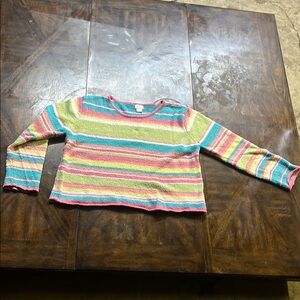 Pink and Green Crew Neck Sweater with Playful Stripes